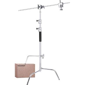 NEEWER C Stand with Boom Arm & Sliding Legs, Pro 100% Stainless Steel Stand Max Height 10.13ft/309cm with 3.9ft/120cm Arm & 2 Grip Heads for Photography Umbrellas, Reflectors, Softboxes and Monolights