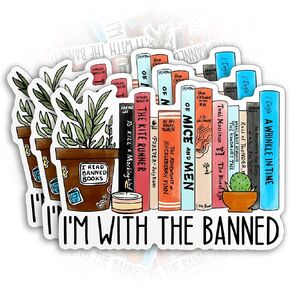 (3Pcs-2") I'm with The Banned Sticker Banned Books Reading Book Lovers Stickers Die-Cut Waterproof Vinyl Sticker for Hard Hat Laptop Water Bottle Phone Case Decal Stuff Birthday Gifts 2 Inches in Kuwait