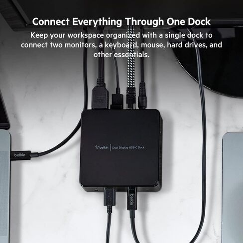 محطة إرساء Belkin USB C - محور USB مزدوج شاشة كمبيوتر 4K - HDMI مزدوج، Thunderbolt، USB، منافذ إيثرنت - محور USB C - توصيل طاقة 85 وات PD لأجهزة Macbook Pro وiPad Pro وChromebook المحمول in Kuwait