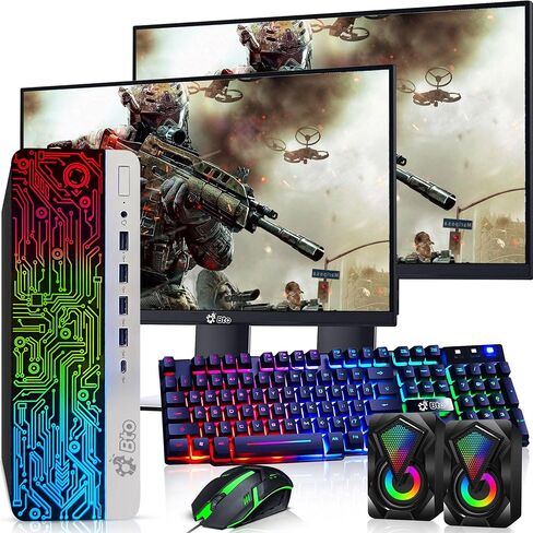 كمبيوتر سطح المكتب HP ProDesk RGB – Intel Core i5 الجيل السادس | رام 16 جيجا DDR4 | 512 جيجا اس اس دي | شاشات مزدوجة 22 بوصة | لوحة مفاتيح وماوس الألعاب | كمبيوتر مزود بواي فاي وبلوتوث مدمجين | ويندوز 10 برو (متجدد) in Kuwait