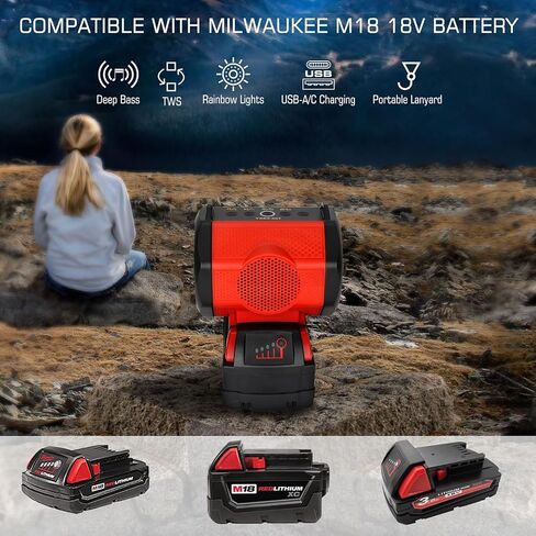 YEX-BUR مكبر صوت لاسلكي محمول لميلووكي m18 18 فولت بطارية لاسلكية خفيفة الوزن صغيرة في الهواء الطلق لمواقع العمل وحفلات السفر in Kuwait