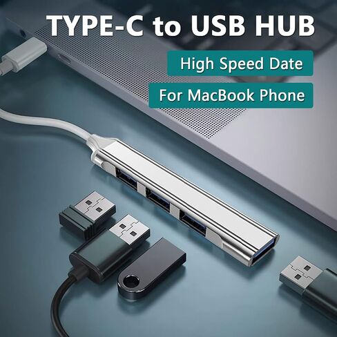 Teryeefi 4-in-1 USB C Adapter with 4 USB 3.0 Ports, Light Weight Slim Design USB Type C to USB 3.0 Adapter for MacBook Air Pro 2016-2022, iPad Pro, XPS, Pixelbook, and More, Space Grey in Saudi Arabia