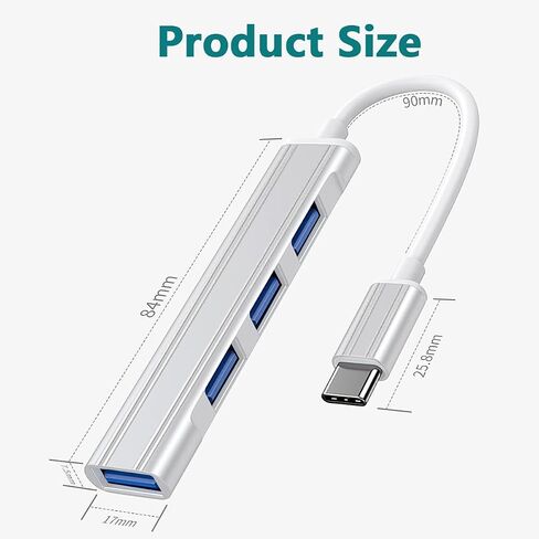 Teryeefi 4-in-1 USB C Adapter with 4 USB 3.0 Ports, Light Weight Slim Design USB Type C to USB 3.0 Adapter for MacBook Air Pro 2016-2022, iPad Pro, XPS, Pixelbook, and More, Space Grey in Saudi Arabia