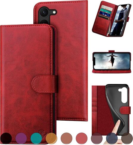 DuckSky for Samsung Galaxy S23 5G Genuine Leather Wallet case 【RFID Blocking】【4 Credit Card Holder】【Real Leather】 Flip Folio Book Phone case Protective Cover Women Men for SamsungS23 case Light Brown in Kuwait