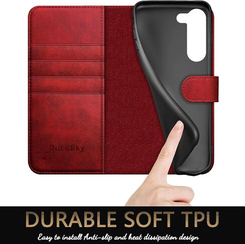 DuckSky for Samsung Galaxy S23 5G Genuine Leather Wallet case 【RFID Blocking】【4 Credit Card Holder】【Real Leather】 Flip Folio Book Phone case Protective Cover Women Men for SamsungS23 case Light Brown in Kuwait