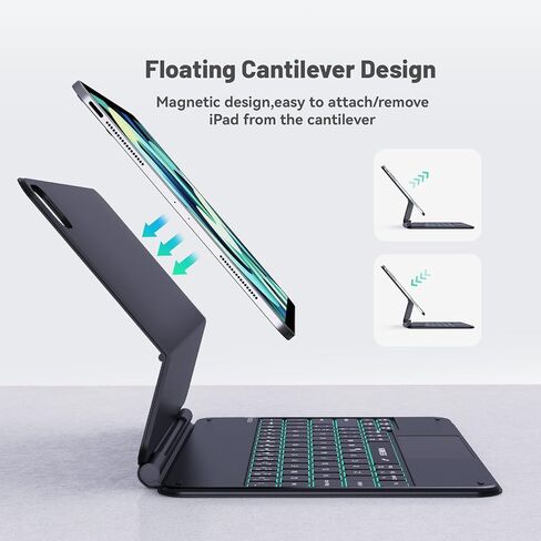 حافظة لوحة مفاتيح بحامل ناتئ مغناطيسي عائم من Seenda لجهاز iPad Pro 11، حافظة لوحة مفاتيح بإضاءة خلفية بلوتوث 7 ألوان لجهاز iPad Pro 11 بوصة الجيل الثالث/الثاني/الأول/الجيل الرابع من iPad Air، بطارية 800 مللي أمبير في الساعة in Saudi Arabia
