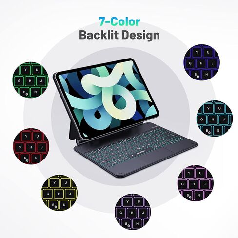 حافظة لوحة مفاتيح بحامل ناتئ مغناطيسي عائم من Seenda لجهاز iPad Pro 11، حافظة لوحة مفاتيح بإضاءة خلفية بلوتوث 7 ألوان لجهاز iPad Pro 11 بوصة الجيل الثالث/الثاني/الأول/الجيل الرابع من iPad Air، بطارية 800 مللي أمبير في الساعة in Saudi Arabia