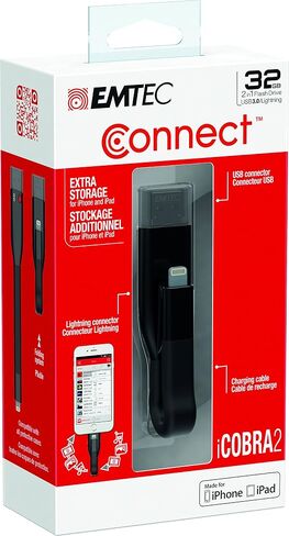 ايمتيك ذاكرة فلاش ECMMD32GT503V2B اي كوبرا للايفون 32 جيجا 3 في 1، اسود، موصل مزدوج USB 3.0 ولايتنينج مع شحن، توسيع الذاكرة الخارجية، لايفون وايباد وايبود in Kuwait