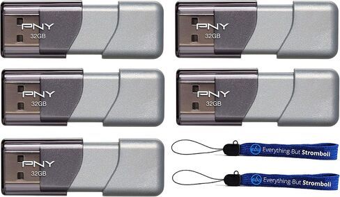 PNY 32 جيجابايت USB 3.0 فلاش درايف Elite Turbo Attache 3 (خمس حزم) نموذج P-FD32GTBOP-GE Plus (2) حبل قصير (2) Everything But Stromboli (TM) in Kuwait