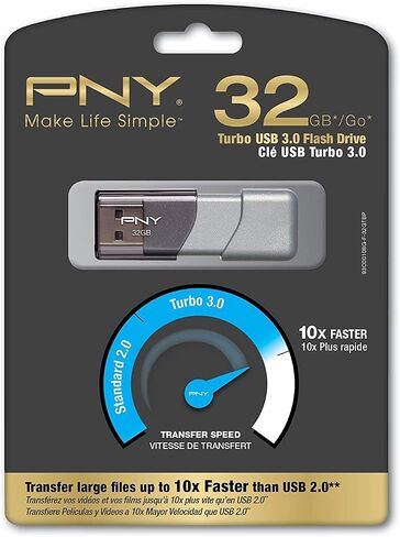 PNY 32 جيجابايت USB 3.0 فلاش درايف Elite Turbo Attache 3 (خمس حزم) نموذج P-FD32GTBOP-GE Plus (2) حبل قصير (2) Everything But Stromboli (TM) in Kuwait