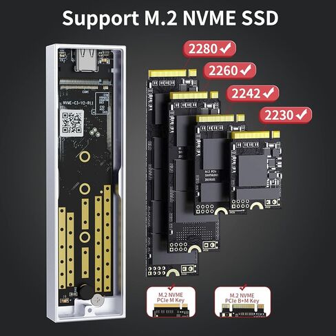 حافظة SSD بذاكرة مستديمة M.2 من سانزانج، USB 3.1 الجيل الثاني (10 جيجا) نوع C الى NGFF NVMe PCIe M-Key(B & M) دعم UASP لSSD مقاس 2280/2260/2242/2230، للمكتب المنزلي in Kuwait