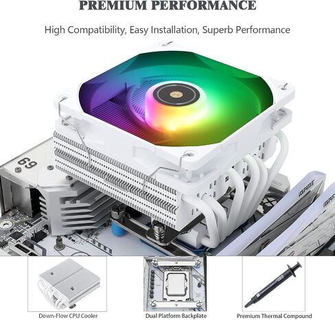 Thermalright SI-100 White ARGB CPU Air Cooler, 6×6mm Heat Pipes,120mm PWM Quiet Fan CPU Cooler with S-FDB V2.0 Bearing, AGHP 3.0 Technology, for AMD AM4 AM5/Intel 1150/1151/1200/1700/2066, PC Cooler in Saudi Arabia