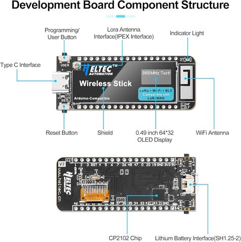 لوحة تطوير ESP32 وحدة IoT: شاشة OLED 0.47 انش تدعم لورا WI FI بلو توث BLE Ard uino، 240MHz ESP32 SX1262 LoRaWAN فلاش 64MB مع هوائي 868/915MHZ للمشهد الذكي in Kuwait
