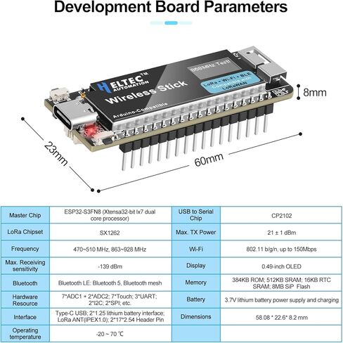 لوحة تطوير ESP32 وحدة IoT: شاشة OLED 0.47 انش تدعم لورا WI FI بلو توث BLE Ard uino، 240MHz ESP32 SX1262 LoRaWAN فلاش 64MB مع هوائي 868/915MHZ للمشهد الذكي in Kuwait