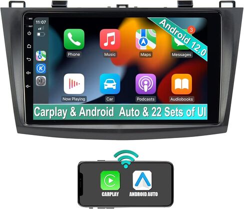 ستيريو راديو سيارة اندرويد 12 لسيارة مازدا 3 2010-2013، تشغيل لاسلكي بنظام اندرويد تلقائي ونظام تحديد المواقع GPS وشاشة IPS 9 انش وبلوتوث وتحكم في عجلة القيادة وراديو اف ام وايه ام وواي فاي 2+32GB in Kuwait