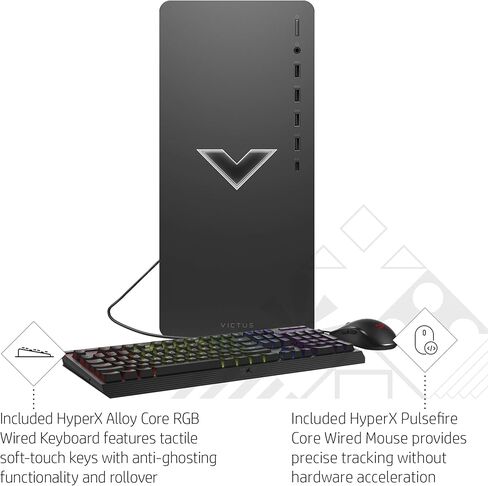 حزمة Victus 15L Gaming Desktop HyperX، الجيل الثالث عشر Intel Core i7-13700F، ذاكرة الوصول العشوائي 16 جيجابايت، 512 جيجابايت SSD، رسومات NVIDIA GeForce RTX 3060، Windows 11 Home، TG02-1030h (2023) in Saudi Arabia