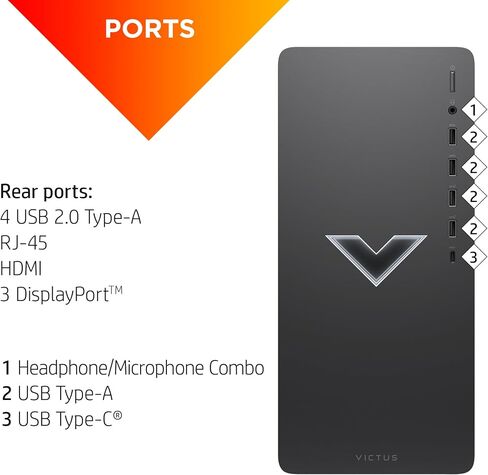 حزمة Victus 15L Gaming Desktop HyperX، الجيل الثالث عشر Intel Core i7-13700F، ذاكرة الوصول العشوائي 16 جيجابايت، 512 جيجابايت SSD، رسومات NVIDIA GeForce RTX 3060، Windows 11 Home، TG02-1030h (2023) in Saudi Arabia