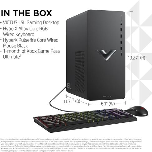 حزمة Victus 15L Gaming Desktop HyperX، الجيل الثالث عشر Intel Core i7-13700F، ذاكرة الوصول العشوائي 16 جيجابايت، 512 جيجابايت SSD، رسومات NVIDIA GeForce RTX 3060، Windows 11 Home، TG02-1030h (2023) in Saudi Arabia