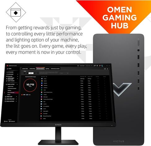 حزمة Victus 15L Gaming Desktop HyperX، الجيل الثالث عشر Intel Core i7-13700F، ذاكرة الوصول العشوائي 16 جيجابايت، 512 جيجابايت SSD، رسومات NVIDIA GeForce RTX 3060، Windows 11 Home، TG02-1030h (2023) in Saudi Arabia