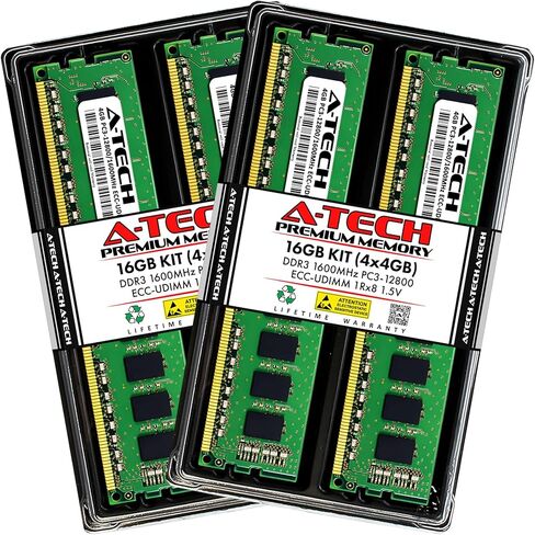 مجموعة خادم A-Tech بسعة 16 جيجابايت (2 × 8 جيجابايت) 2Rx8 PC3L-12800E DDR3 1600 ميجاهرتز ECC غير مخزنة UDIMM 240-Pin ثنائي الرتبة DIMM 1.35V وحدة ذاكرة الوصول العشوائي لخادم محطة العمل (سلسلة A-Tech Enterprise) in Kuwait