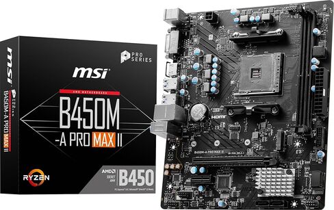 MSI لوحة ام B450M-A برو ماكس II برو سيريز (mATX، تدعم AMD 5000/4000/3000/2000/1000 سلسلة AM4، M.2، ساتا 6G، USB 3.2 الجيل الاول، DDR4، HDMI/DVI، شبكة محلية LAN 2.5Gbps ) in Kuwait