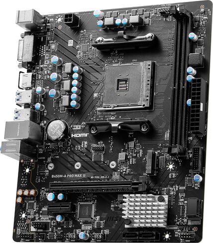 MSI لوحة ام B450M-A برو ماكس II برو سيريز (mATX، تدعم AMD 5000/4000/3000/2000/1000 سلسلة AM4، M.2، ساتا 6G، USB 3.2 الجيل الاول، DDR4، HDMI/DVI، شبكة محلية LAN 2.5Gbps ) in Kuwait