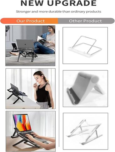 حامل كمبيوتر محمول قابل للطي من FUGTBLESS مع حامل هاتف، ارتفاع قابل للتعديل، حامل كمبيوتر محمول مريح لمعظم أجهزة الكمبيوتر المحمولة مقاس 10-15.6 بوصة in Kuwait