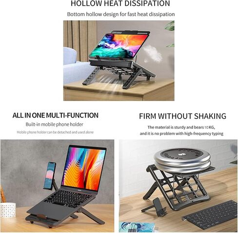 حامل كمبيوتر محمول قابل للطي من FUGTBLESS مع حامل هاتف، ارتفاع قابل للتعديل، حامل كمبيوتر محمول مريح لمعظم أجهزة الكمبيوتر المحمولة مقاس 10-15.6 بوصة in Kuwait