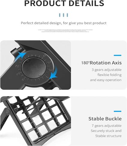 حامل كمبيوتر محمول قابل للطي من FUGTBLESS مع حامل هاتف، ارتفاع قابل للتعديل، حامل كمبيوتر محمول مريح لمعظم أجهزة الكمبيوتر المحمولة مقاس 10-15.6 بوصة in Kuwait