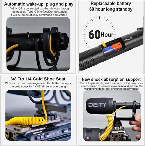 Deity ميكروفون V-Mic D4، ميكروفونات فيديو احترافية للكاميرا الخارجية، ميكروفون بندقية مع حامل للصدمات يدعم إخراج USB-C الرقمي لأجهزة الكمبيوتر ومسجلات الكاميرات والهواتف الذكية وأجهزة الكمبيوتر المحمولة والأجهزة اللوحية in Kuwait