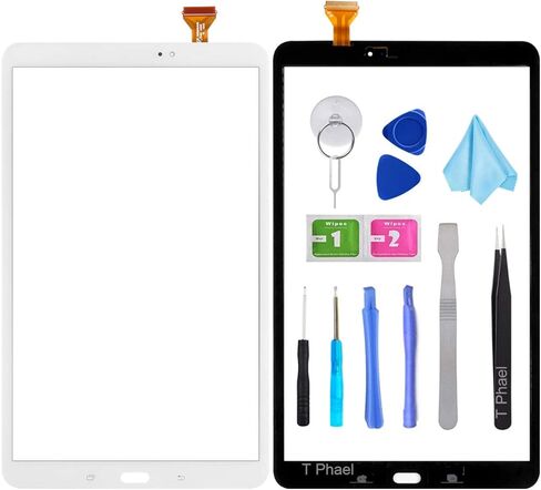 محول رقمي لشاشة اللمس T Phael White لجهاز Samsung Galaxy Tab A 10.1 - قطع غيار زجاجية لجهاز T580 T585 SM-T580 SM-T585 2016 (لا تشمل LCD) مع مجموعة أدوات + لاصق مثبت مسبقًا in Kuwait