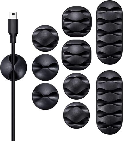 10 مشابك كابلات حاملات سلكية ذاتية اللصق لإدارة أسلاك الكابلات المثالية لتنظيم أسلاك الكابلات في المنزل والمكتب والسيارة ومنضدة المكتب (10-أسود) in Kuwait