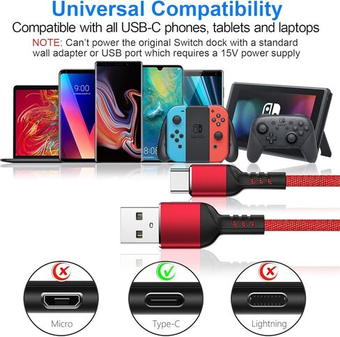 Charger Cable for NS Switch and Switch Lite - 2 Pack 10FT Nylon Braided USB C to USB A Type C Fast Data Sync Power Charging Cord Accessories for Samsung Galaxy S9 S8 Note 9, Pixel, LG V30 G6, OnePlus in Kuwait