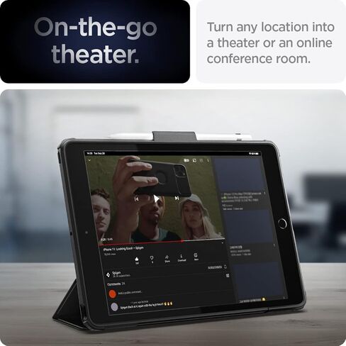 حافظة Spigen Ultra Hybrid Pro مصممة لجهاز iPad 10.2، حافظة iPad من الجيل التاسع (2021) / حافظة iPad من الجيل الثامن (2020) / حافظة iPad من الجيل السابع (2019) مع ظهر شفاف وحامل أقلام - أسود in Kuwait