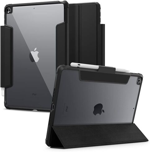 حافظة Spigen Ultra Hybrid Pro مصممة لجهاز iPad 10.2، حافظة iPad من الجيل التاسع (2021) / حافظة iPad من الجيل الثامن (2020) / حافظة iPad من الجيل السابع (2019) مع ظهر شفاف وحامل أقلام - أسود in Kuwait