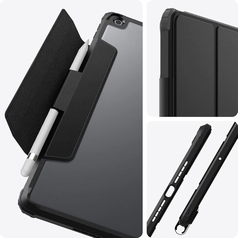 حافظة Spigen Ultra Hybrid Pro مصممة لجهاز iPad 10.2، حافظة iPad من الجيل التاسع (2021) / حافظة iPad من الجيل الثامن (2020) / حافظة iPad من الجيل السابع (2019) مع ظهر شفاف وحامل أقلام - أسود in Kuwait