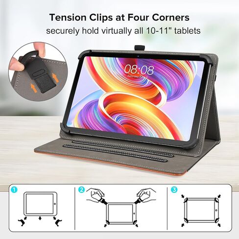حافظة DLveer عالمية لجهاز Sgin Tablet/Byybuo Tablet/ZZB Tablet/Feonal Tablet/Baken Tablet/Lville Tablet/Juninke Tablet 10 10.1 بوصة، غطاء جلد PU بحامل متعدد الزوايا للكمبيوتر اللوحي مقاس 10 بوصة - 11 بوصة، أسود in Saudi Arabia
