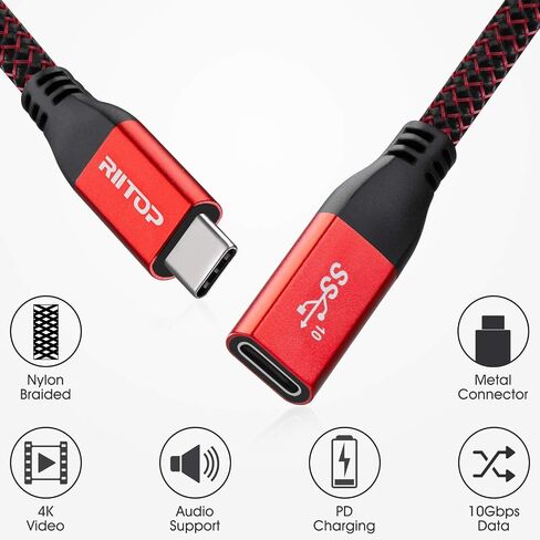 كابل تمديد RIITOP USB C قصير (عبوة من قطعتين)، سلك موسع USB-C ذكر إلى أنثى لجهاز نينتندو سويتش، ماك بوك برو 7.8 بوصة in Kuwait