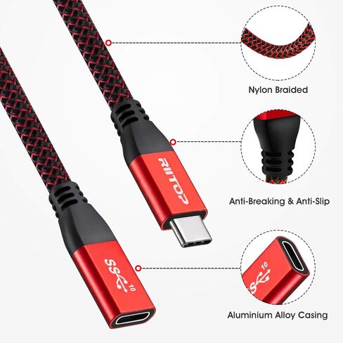 كابل تمديد RIITOP USB C قصير (عبوة من قطعتين)، سلك موسع USB-C ذكر إلى أنثى لجهاز نينتندو سويتش، ماك بوك برو 7.8 بوصة in Kuwait