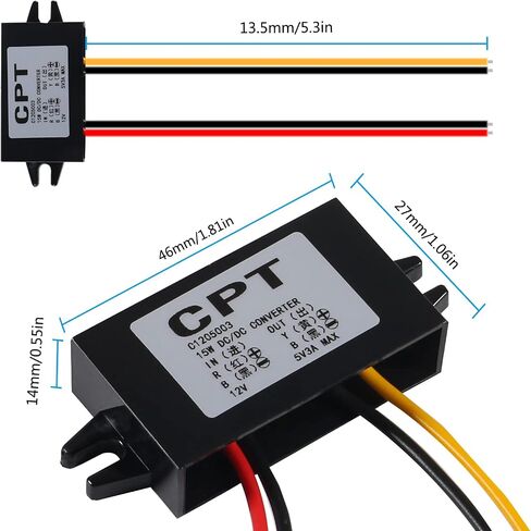 DIANN 12V to 5V 3A 15W Buck Converter Module - DC to DC Regulator Car Power Converter with Wire Interface in Kuwait