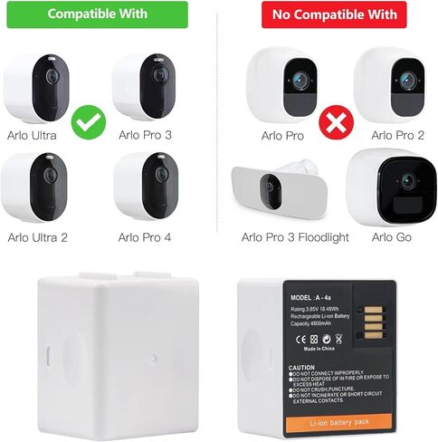 بطارية HSX 2-Pack قابلة لإعادة الشحن بقدرة 4800 مللي أمبير في الساعة متوافقة مع Arlo Ultra وUltra 2 وكاميرات Arlo Pro 3 وPro 4 [3.85V/18.48Wh/4800mAh] in Kuwait