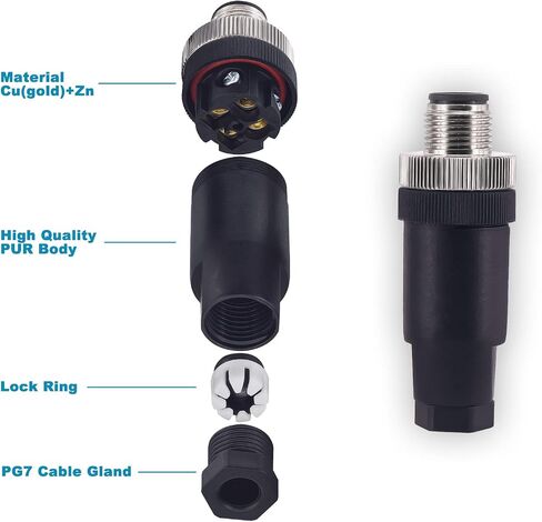 M12 5 Pin Male & Female Panel Connector IP67 12mm in Saudi Arabia