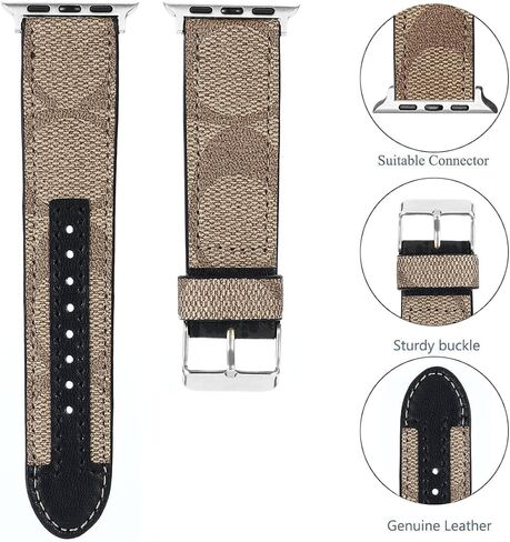 Designer Band Compatible with Apple Watch Band 38mm 40mm 41mm 42mm 44mm 45mm 46mm 49mm Men Women, Luxury Genuine Leather Replacement Wristbands Strap for iWatch 10 9 8 Apple Watch Series 7/6/5/4/3/2/1/SE in Saudi Arabia