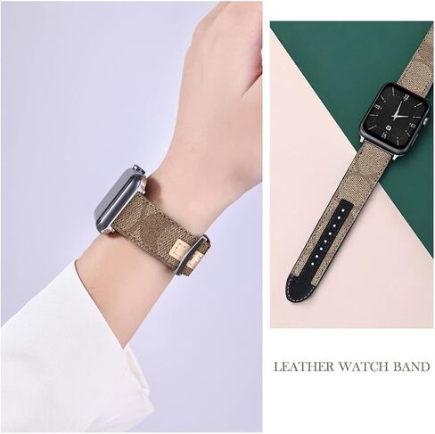 Designer Band Compatible with Apple Watch Band 38mm 40mm 41mm 42mm 44mm 45mm 46mm 49mm Men Women, Luxury Genuine Leather Replacement Wristbands Strap for iWatch 10 9 8 Apple Watch Series 7/6/5/4/3/2/1/SE in Saudi Arabia