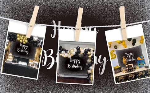 Black and Silver Happy Birthday Backdrop Father's Day Grey Glitter Birthday Photography Background Men Women Adult Birthday Decoration Supplies 8x6FT in Kuwait