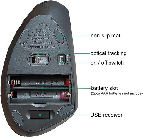 ماوس SUNGI المريح، ماوس عمودي لاسلكي 2.4G، ماوس بصري 800/1200 /1600 نقطة في البوصة، 6 أزرار للكمبيوتر المحمول، سطح المكتب، الكمبيوتر الشخصي، ماك بوك in Kuwait