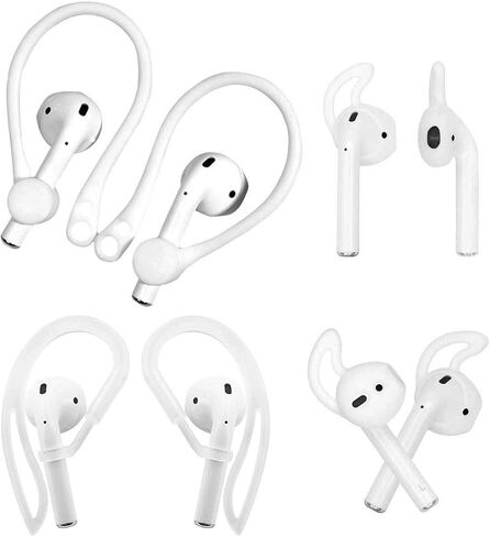 ALXCD Ear Hook Ear Tips Compatible with Airpod, 2 Pairs Over-Ear Soft TPU Ear Hook & 2 Pairs in-Ear Silicone Ear Tips in 1 Set [Anti Slip][Anti Lost], Fit for Airpod Headphone 1+1+2S, White in Saudi Arabia