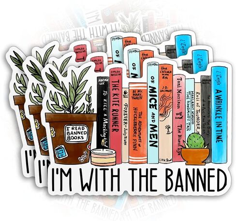 (3Pcs-2") I'm with The Banned Sticker Banned Books Reading Book Lovers Stickers Die-Cut Waterproof Vinyl Sticker for Hard Hat Laptop Water Bottle Phone Case Decal Stuff Birthday Gifts 2 Inches in Kuwait