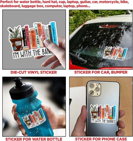 (3Pcs-2") I'm with The Banned Sticker Banned Books Reading Book Lovers Stickers Die-Cut Waterproof Vinyl Sticker for Hard Hat Laptop Water Bottle Phone Case Decal Stuff Birthday Gifts 2 Inches in Kuwait