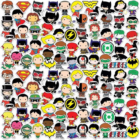 حزمة ملصقات كبيرة الحجم من Justice League Chibi Superhero 50CT مجموعة متنوعة من الملصقات الفاخرة - كمبيوتر محمول، زجاجة مياه، سجل القصاصات، الكمبيوتر اللوحي، لوح التزلج، داخلي/خارجي - مجموعة من 50 قطعة in Kuwait